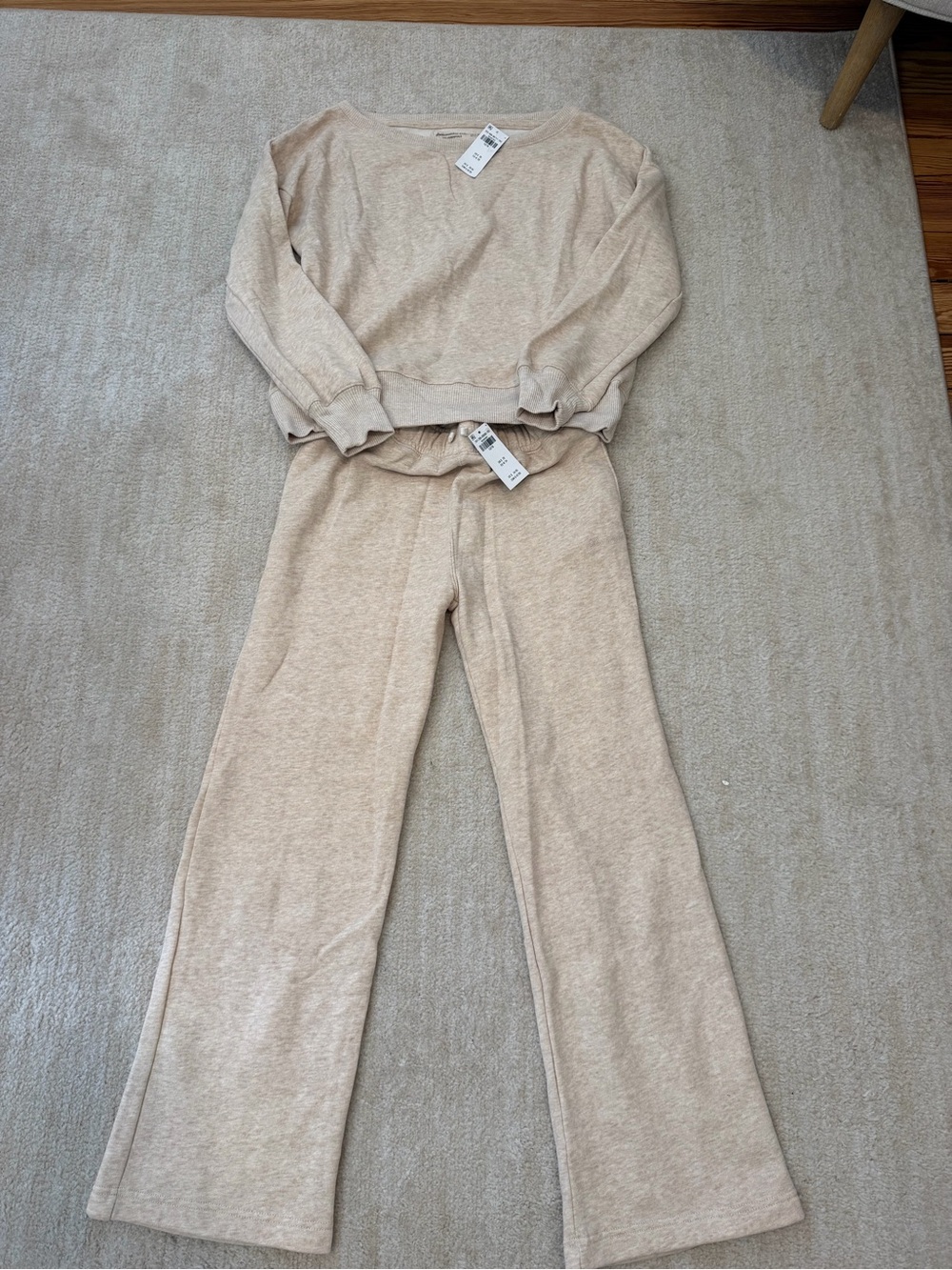 New with tags: Abercrombie kids Beige Lounge Set- Wide-neck Top & Wide Leg Pants